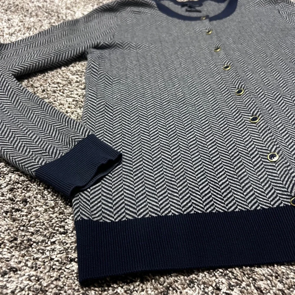 Tommy‎ Hilfiger Womens Pima Cotton Herringbone Cardigan Navy Blue Small